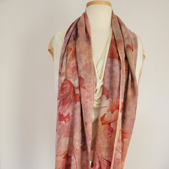 NEW XL merino wool oversized scarf wrap flower painted red pink blue brown gray - Picture 2 of 15